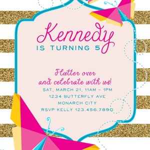 Butterfly Birthday Invitation / Animal Insect Bug Invite / Modern Fly Girl Invitation / Pink Blue Glitter Invite / Digital file image 4