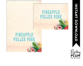 Tropical Food Label / Flamingo Food Card / Luau Food Tent Card / Pineapple Food Tent Card / Printable DIY