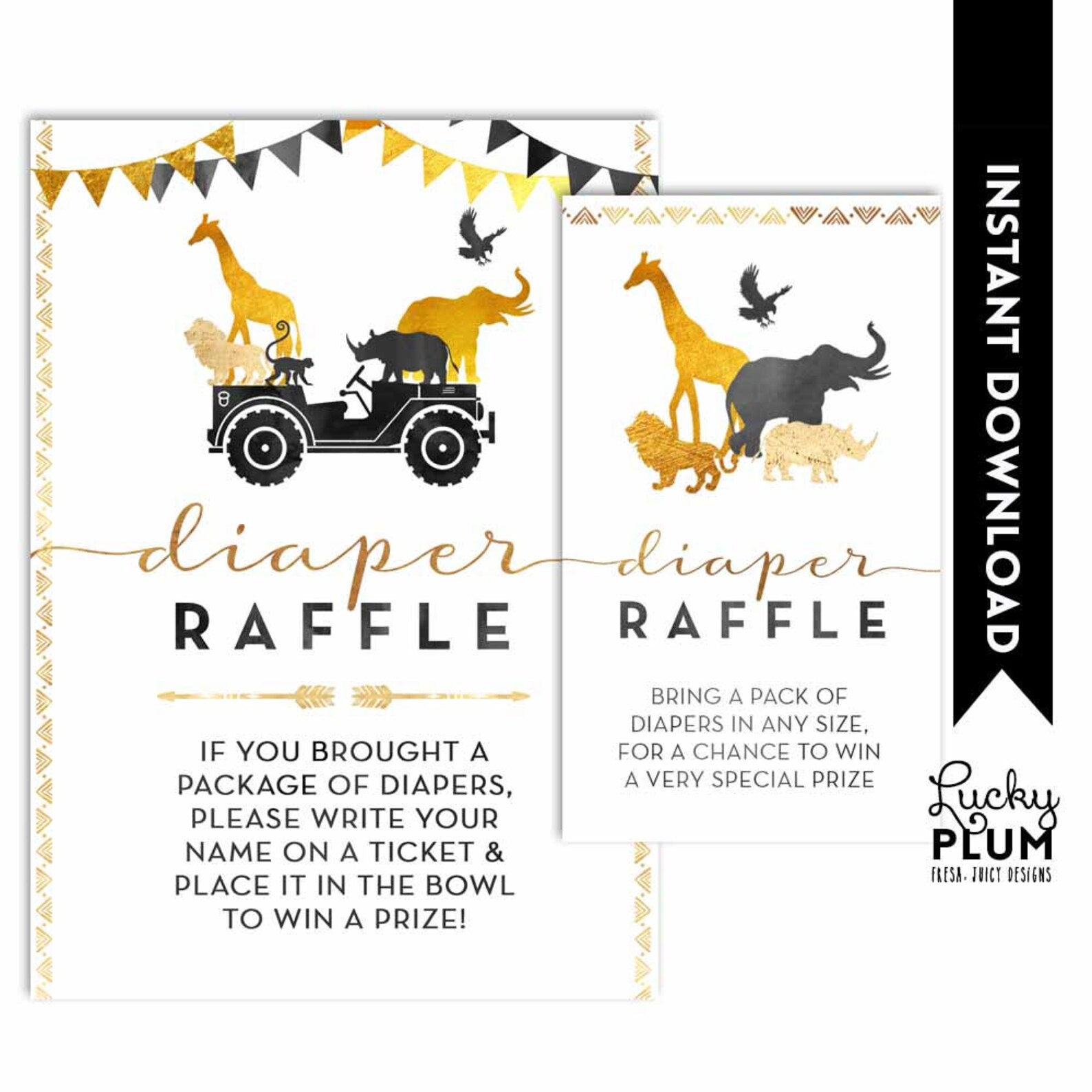 African Safari Baby Shower Invitation / Wild One Black Gold Etsy