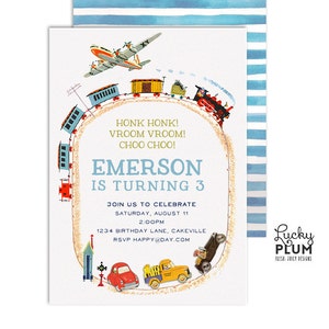 Transportation Birthday Invitation / Planes, Trains Cars Birthday Invite / Golden Book Invitation / Boy Birthday Invite