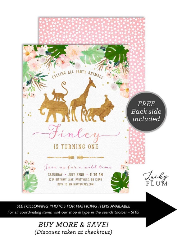 Girl Jungle Birthday Invitation / Pink Floral Safari Birthday Etsy
