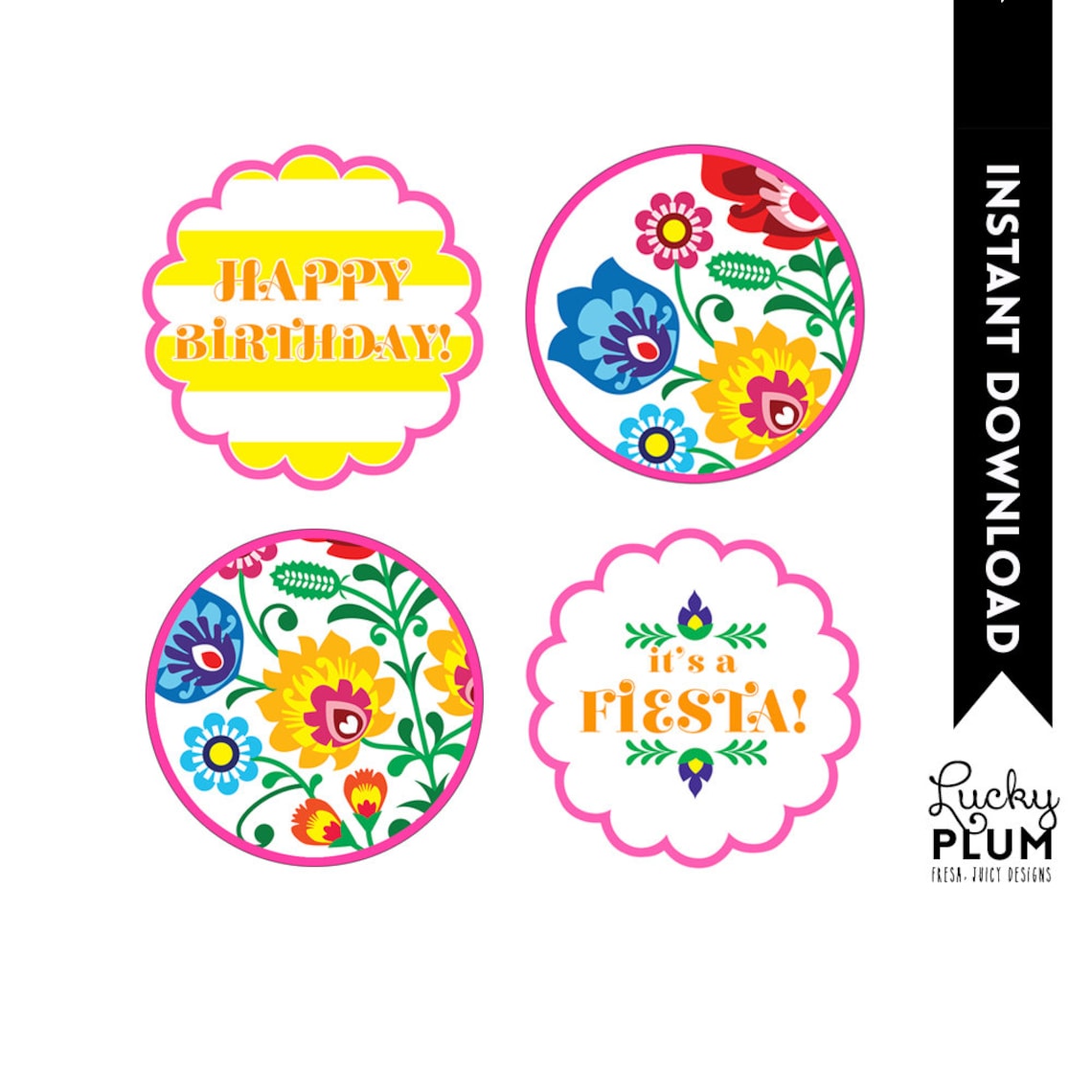 Fiesta Birthday Cupcake Topper Tribal Flower Cupcake Topper Etsy