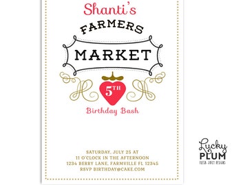 Locally Grown Birthday Invitation / Farmer's Market Birthday Invite / Fruit Vegetable Invite / Strawberry Birthday Invite / *Digital file*