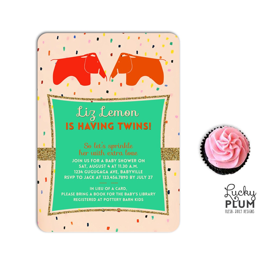 Elephant Twin Baby Shower Invitation / Sprinkle Baby Invite / Etsy