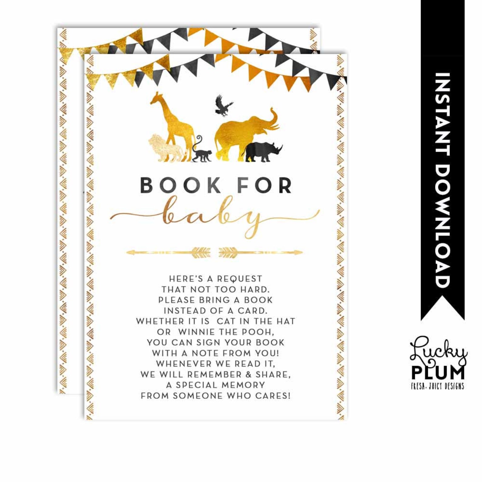 African Safari Baby Shower Invitation / Wild One Black Gold Etsy