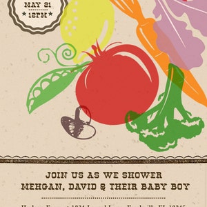 Locally Grown Baby Shower Invitation / Farmer's Market Invite / Fruit Vegetable Invite / Couple Baby Shower Invite / Digital file image 2