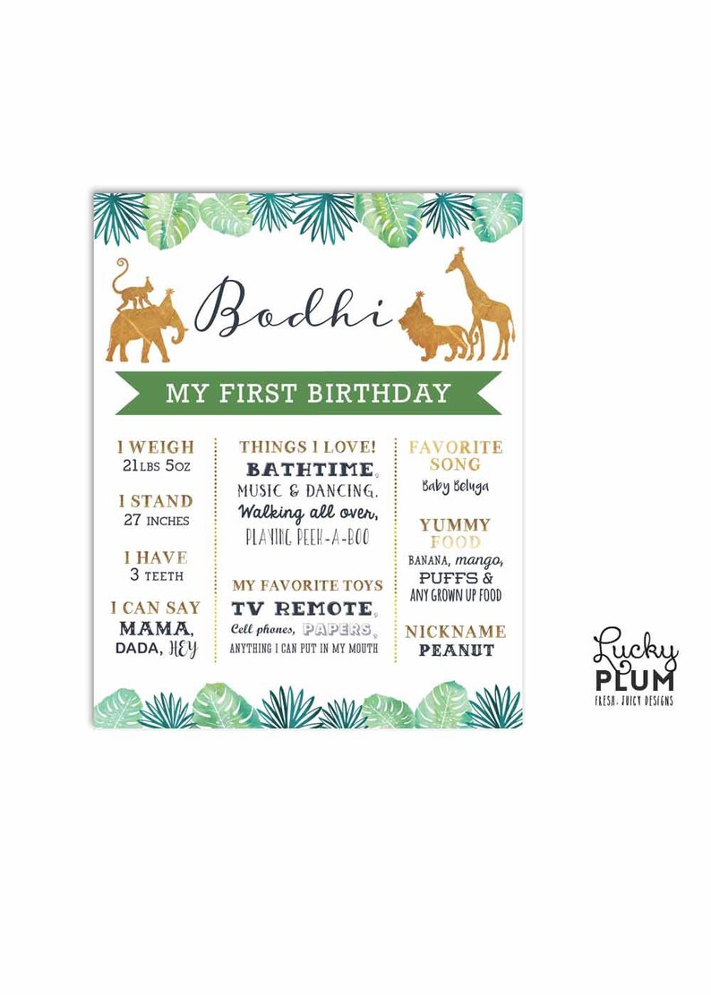 Gold Safari Birthday Invitation / Jungle Birthday Invitation / Wild Birthday Invitation / Zoo First Birthday Boy Gold SF01 image 8