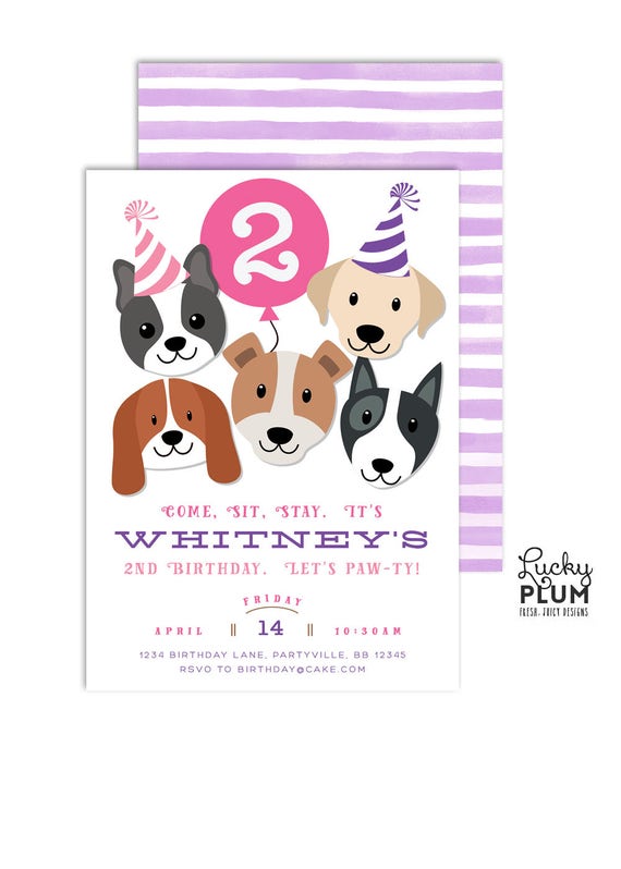 Girls Puppy Party Invitation / Girls Dog Birthday Invitation / Etsy