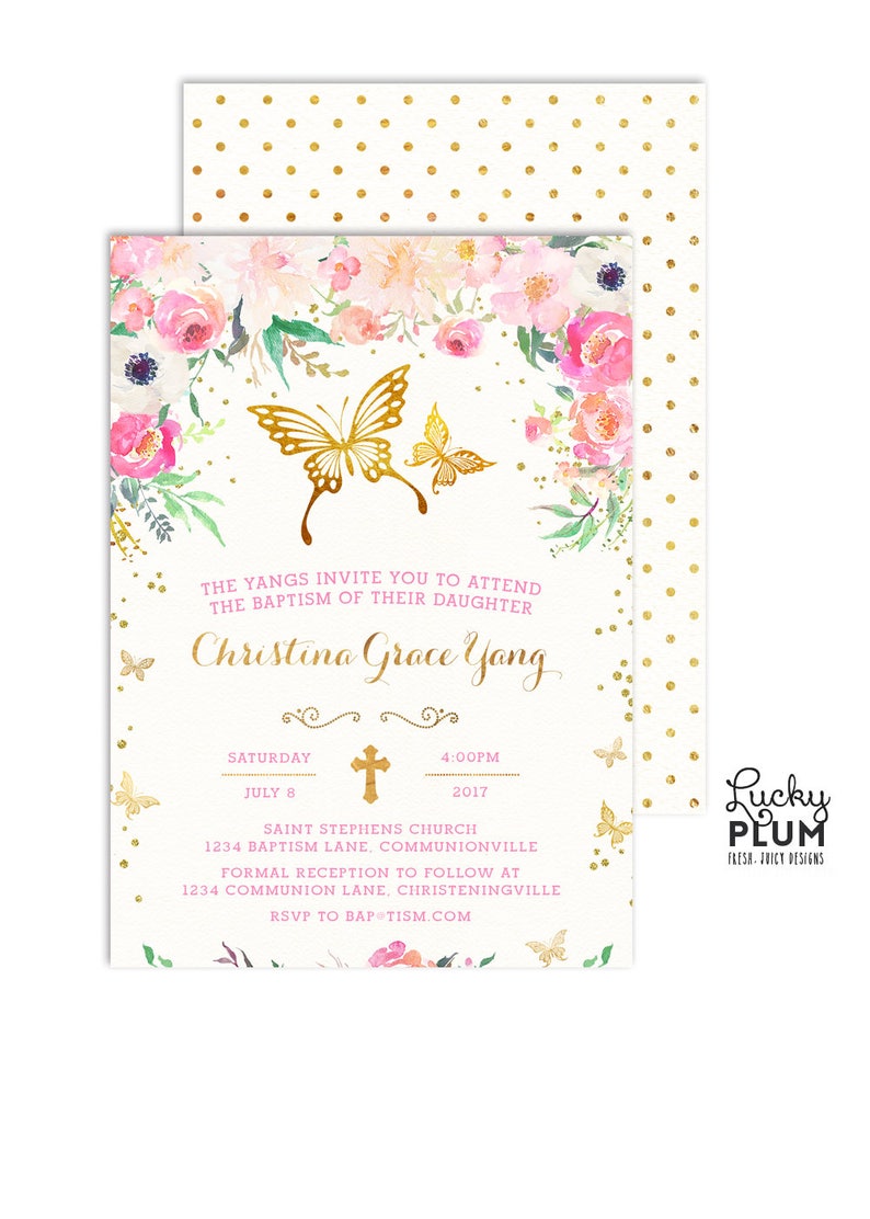 Baptism Invitation / Butterfly Baptism Invitation / Etsy