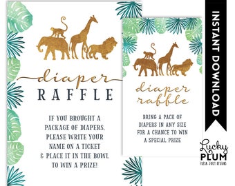 Safari Diaper Raffle / Animal Diaper Raffle / Jungle Diaper Raffle / Elephant Diaper Raffle / Giraffe Diaper Raffle Lion Monkey SF01