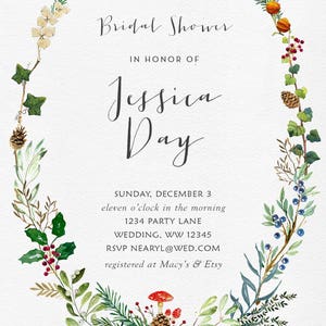 Winter Bridal Shower Invitation / Christmas Bridal Shower Invitation / Forest Woodland Bridal Shower Invitation / Leaf Meadow Wildflower image 2