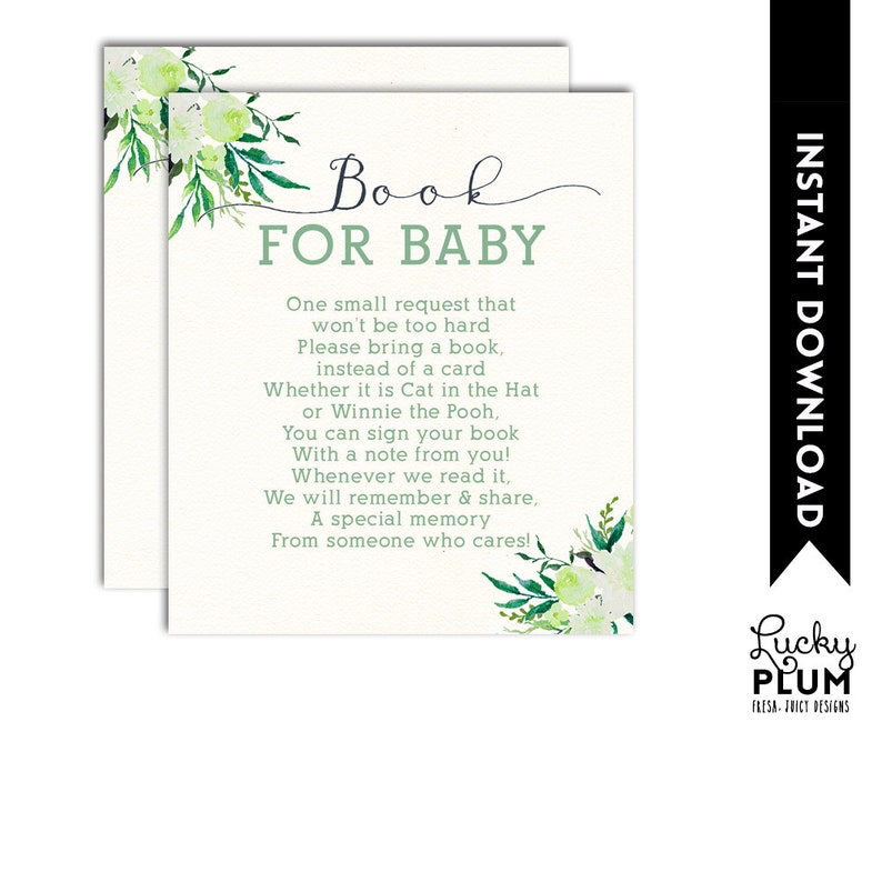 Lamb Book Card / Sheep Book Card / Lamb Bring A Book / Lamb Book for Baby / Woodland Book Card / Flower Spring DIY Printable LB01 image 1
