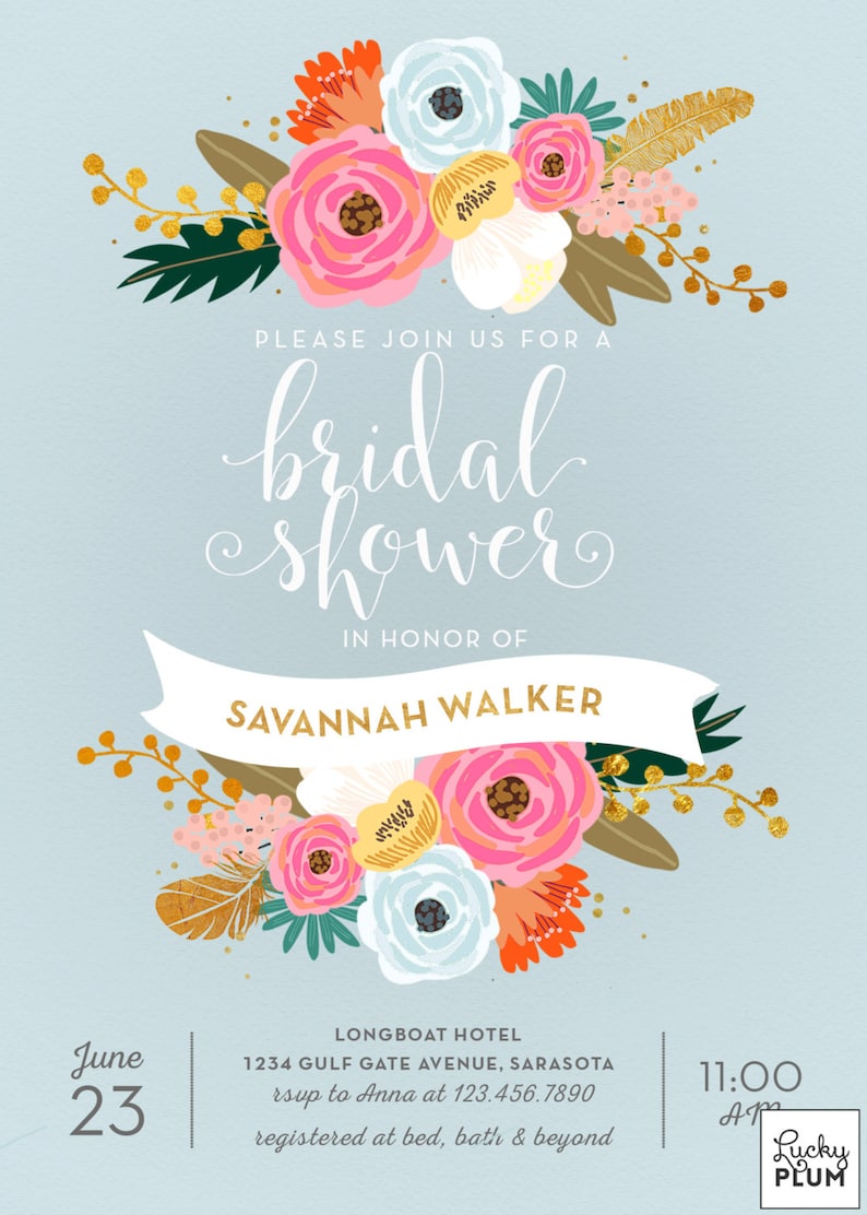 Floral Bridal Shower Invitation Modern Bridal Shower Invitation Bridal Shower Invitation Rustic Shower Invite *Digital file