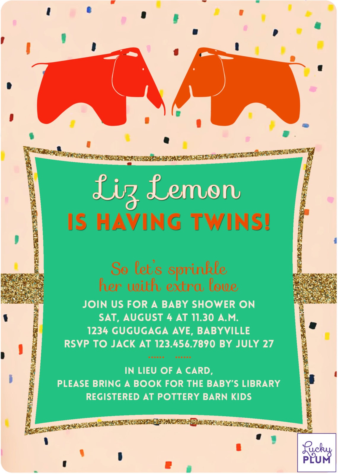 Elephant Twin Baby Shower Invitation / Sprinkle Baby Invite / Etsy