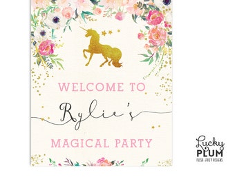 Unicorn Welcome Sign / Horse Welcome Sign / My Little Pony Welcome Sign / Pink Gold Welcome Sign / Flower Welcome Sign UC01