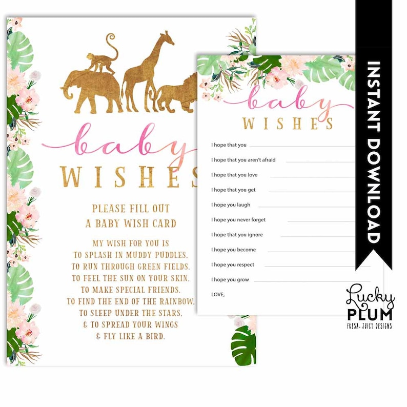 Girl Safari Advice for Parent-to-be / Pink Gold Jungle Advice for Parent-to-be / Floral Animals Baby Shower Games / DIY Printable SF05 image 4