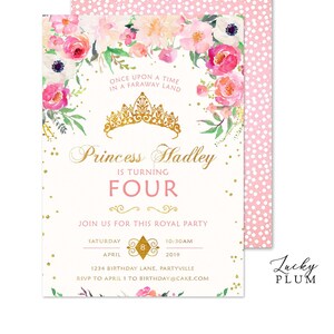 Princess Birthday Invitation / Tiara Birthday Invitation / Pink Gold Birthday Invitation / First Birthday Invitation / Glam Floral PR01 image 5