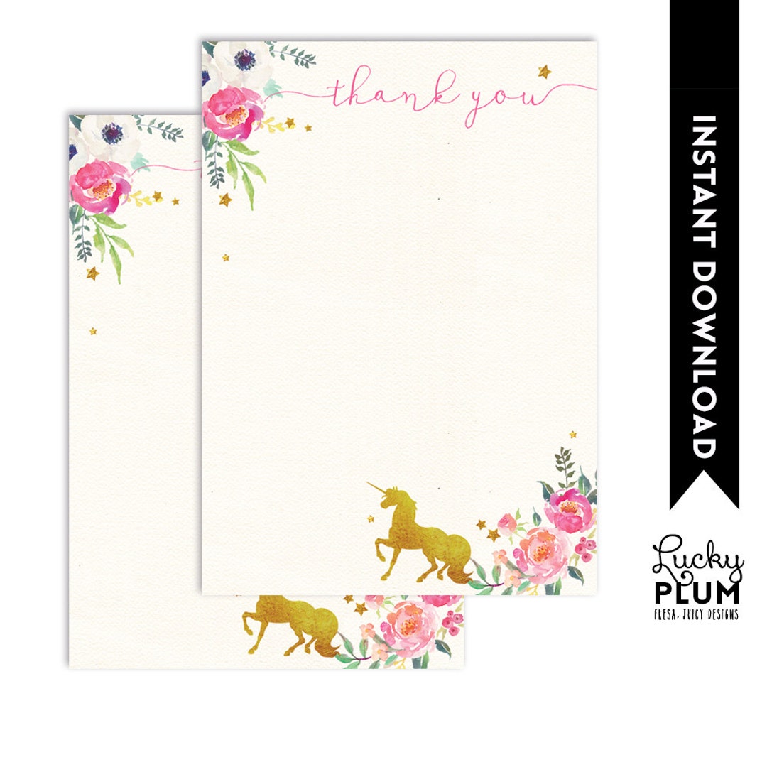 Unicorn Thank You Card / Horse Thank You Cards/ My Little Pony Thank ...