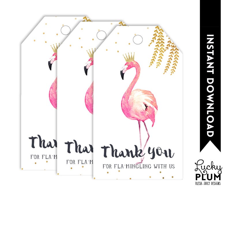Flamingo Favor Tags Flamingo Gift Tags Flamingo Thank You Tags Pink Gold Favor Tags Watercolor Bird Willow *DIY Printable FG02