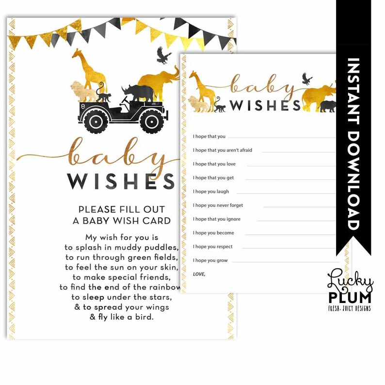 African Safari Baby Shower Invitation / Wild One Black Gold Couples Coed Baby Shower Invite / Jungle Animals Jeep Boho Chic Elephant SF03 image 6