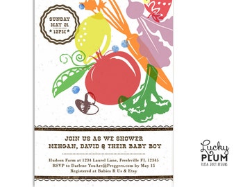 Locally Grown Baby Shower Invitation / Farmer's Market Invite / Fruit Vegetable Invite / Couple Baby Shower Invite / *Digital file*