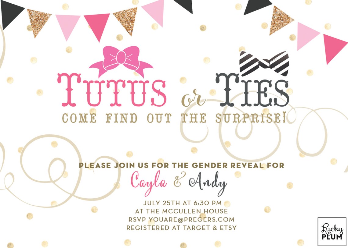 Tutus Ties Baby Shower Invitation / Gender Reveal Baby Shower Etsy