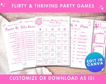 Thirty Flirty Thriving 13 Going on 30 Birthday Party Games Digital Bundle Editable Canva Template Invitation Y2K Jenna Rink Thirtieth Decor