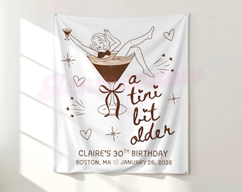 Tini Bit Older Personalized Espresso Martini Themed Birthday Banner Tapestry