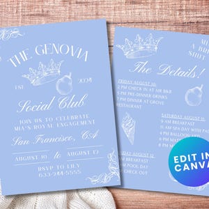Plantilla de invitación digital personalizada para despedida de soltera de Genovia Social Club Princess Diaries, regalo personalizable de Mia Thermopolis, novia del año 2000