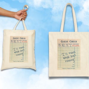 I'll Have What She's Having Rom Com When Harry Met Sally Tote Bag Guest Check Print Gift for Film Enthusiasts Meg Ryan Billy Crystal Cotton Canvas Tote