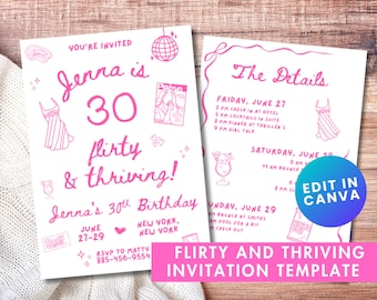 Thirty Flirty Thriving 13 Going on 30 Birthday Party Digital Invitation Editable Canva Template Y2K Jenna Rink Thirtieth Decor Nostalgic