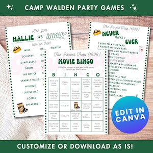 May include: A printable The Parent Trap (1998) movie bingo card with a green and pink color scheme. The card has squares with various movie-related prompts, such as "Wine is mentioned" and "Annie gets to say "Dad."