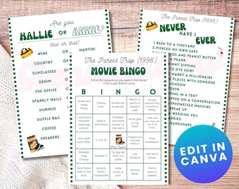 Plantilla editable de Canva con juegos para despedidas de soltera en Camp Walden Fiesta de trampa para padres en Camp Walden Tema de campamento personalizado vintage Costumbres de Bach Años 90