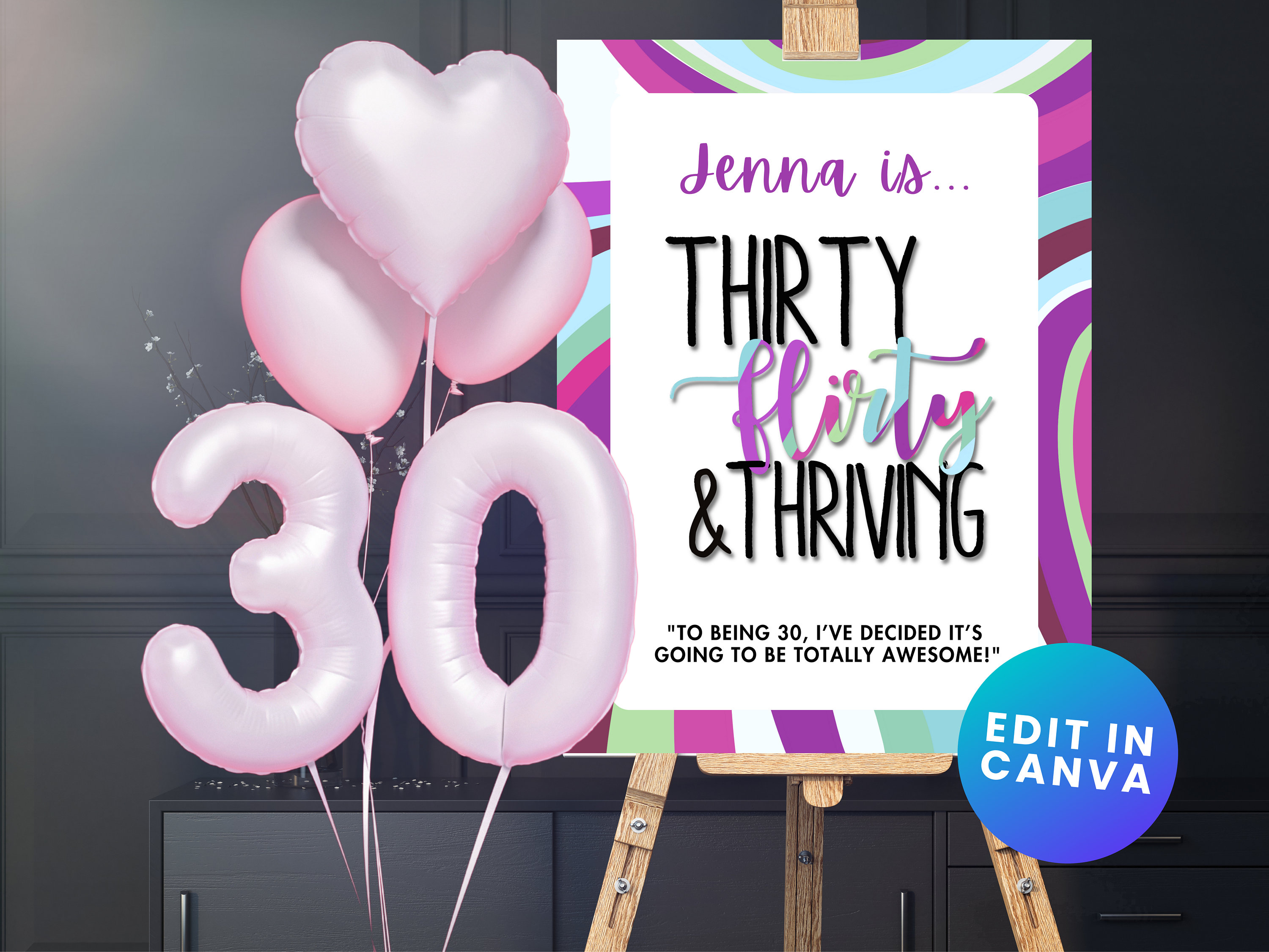 30 Flirty & Thriving Editable 30th Birthday Party Welcome Sign