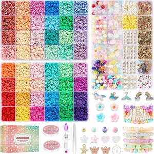 Polymer Clay Beads Heishi Flat Round Bead DIY 10600pcs Clay Beads 3 Boxes Bracelet Making Kit