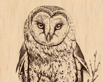 Laser Burn PNG | Barn Owl | Engrave | Laser Ready | Digital Design File | Bird | wildlife
