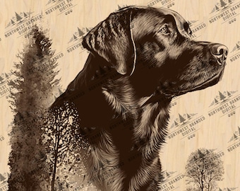 Labrador Dog and Lake Scene Laser Engraving, Nature Wildlife Art, Detailed Dog Design PNG, Instant Digital Download, Laser Ready