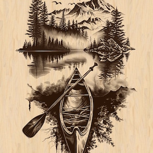 Canoe Laser Engraving Design: Nature Lake Scene (Digital Download)
