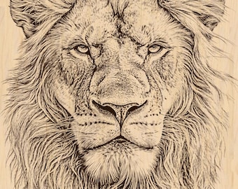 リアルなライオンの顔の彫刻ファイル：高精細鉛筆画（PNG および JPEG
