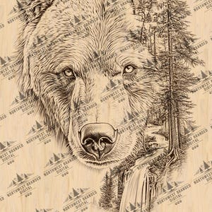 Bear Laser Engraving File: Mountain Forest Wildlife Art (PNG & JPEG Digital Download