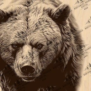 Grizzly Bear Laser Engraving File: Wildlife Art PNG (Digital Download)