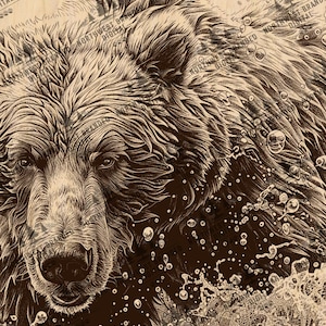 Grizzly Bear Laser Engraving File: Wildlife Art PNG (Digital Download)