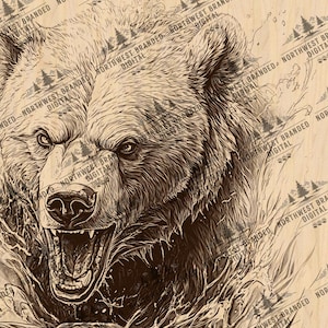Grizzly Bear Fishing Scene Laser Engraving File (PNG, JPG)