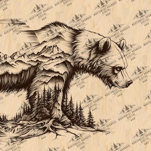 Bear Double Exposure Laser Engraving File: Wildlife Forest Art (Digital Download)