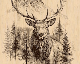 Laser Burn PNG | Elk | Mountains | Laser Engrave File | Laser Ready | Digital Design File | Digital Download | wildlife