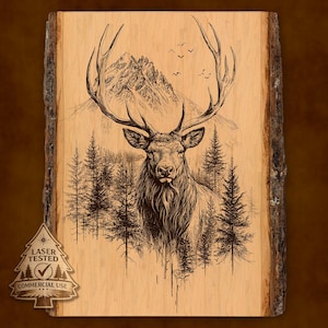 Elk Laser Engraving File, Mountain Wildlife PNG, Rustic Cabin Wood Art Digital Download, Commercial Use