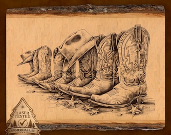 Cowboy Boots & Hats Laser Engrave Design: Western Art (Digital Download)