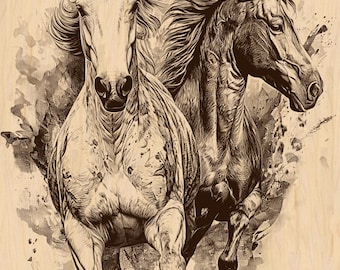 Running Horses Laser Engraving Design: Wild Horse Art (Digital Download)