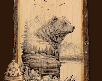Grizzly Bear Mountain Nature Laser Engraving PNG, Wildlife Art