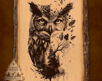 Owl Laser Engraving File, Forest Owl PNG, Wildlife Wood Burn Design, Rustic Cabin Decor, Double Exposure Owl Art, Commercial Use